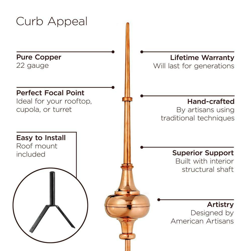 Good Directions 28" Morgana Pure Copper Rooftop Finial with Roof Mount 5 Good Directions 28" Morgana Pure Copper Rooftop Finial with Roof Mount - Image 3