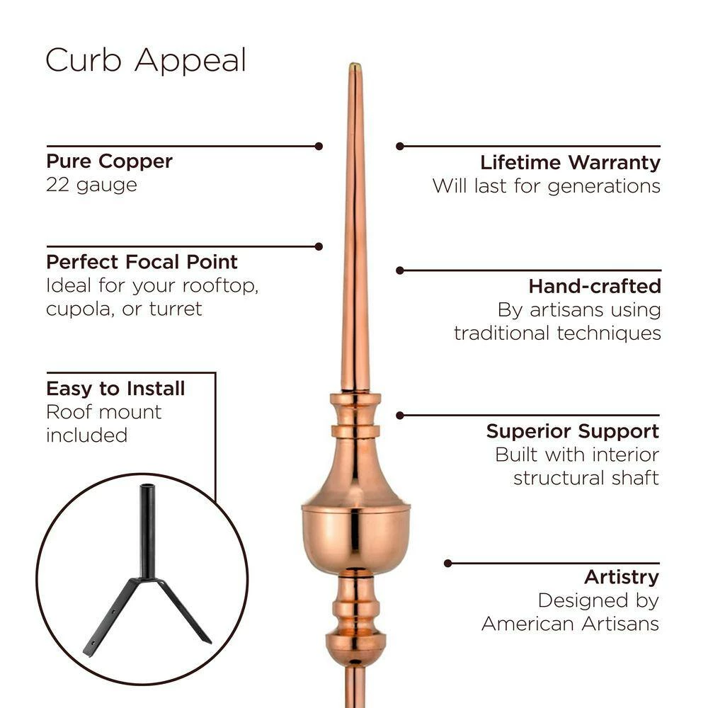 Good Directions 27" Victoria Pure Copper Rooftop Finial with Roof Mount 4 Good Directions 27" Victoria Pure Copper Rooftop Finial with Roof Mount - Image 3