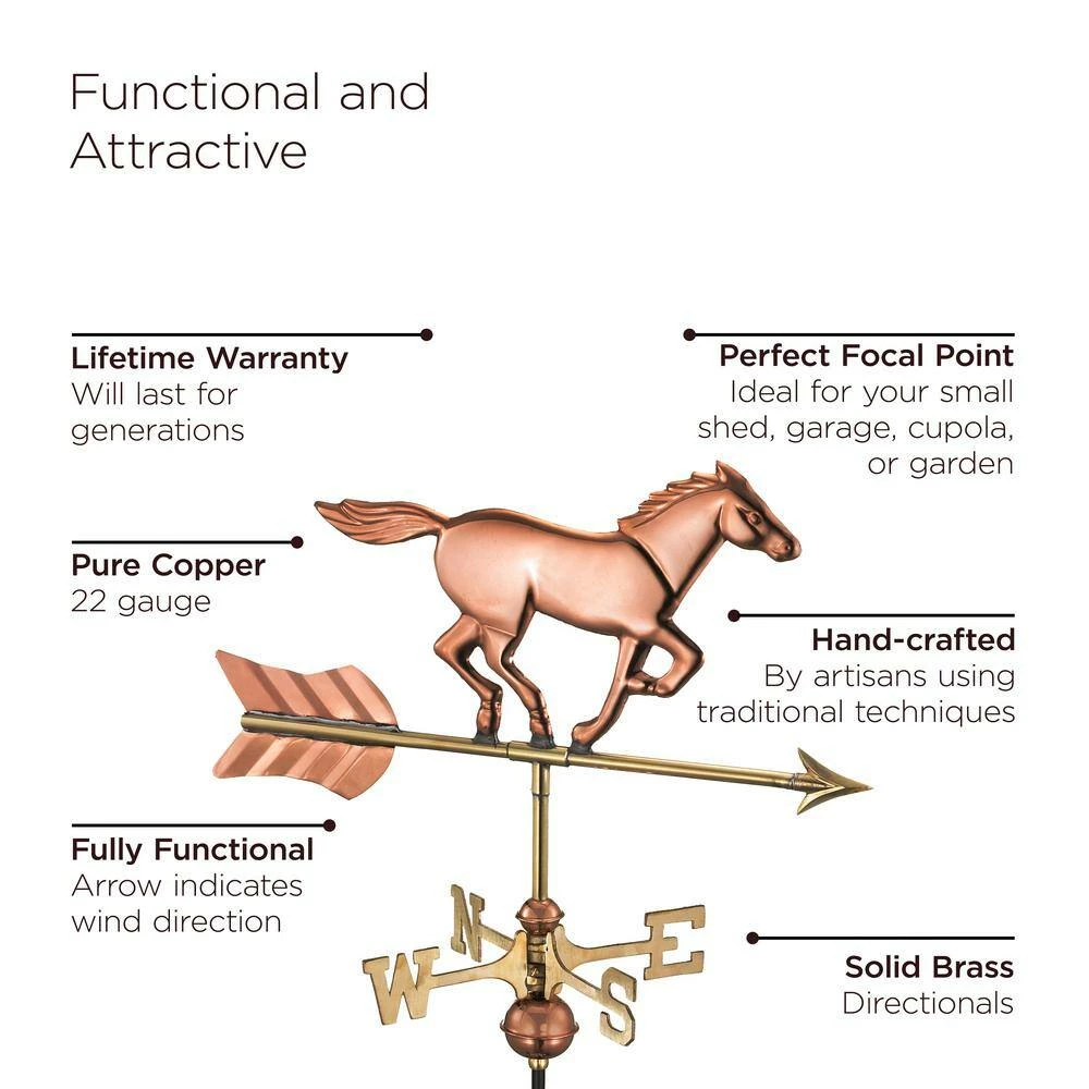 Good Directions Horse Garden Weathervane - Pure Copper with Garden Pole 5 Good Directions Horse Garden Weathervane - Pure Copper with Garden Pole - Image 3