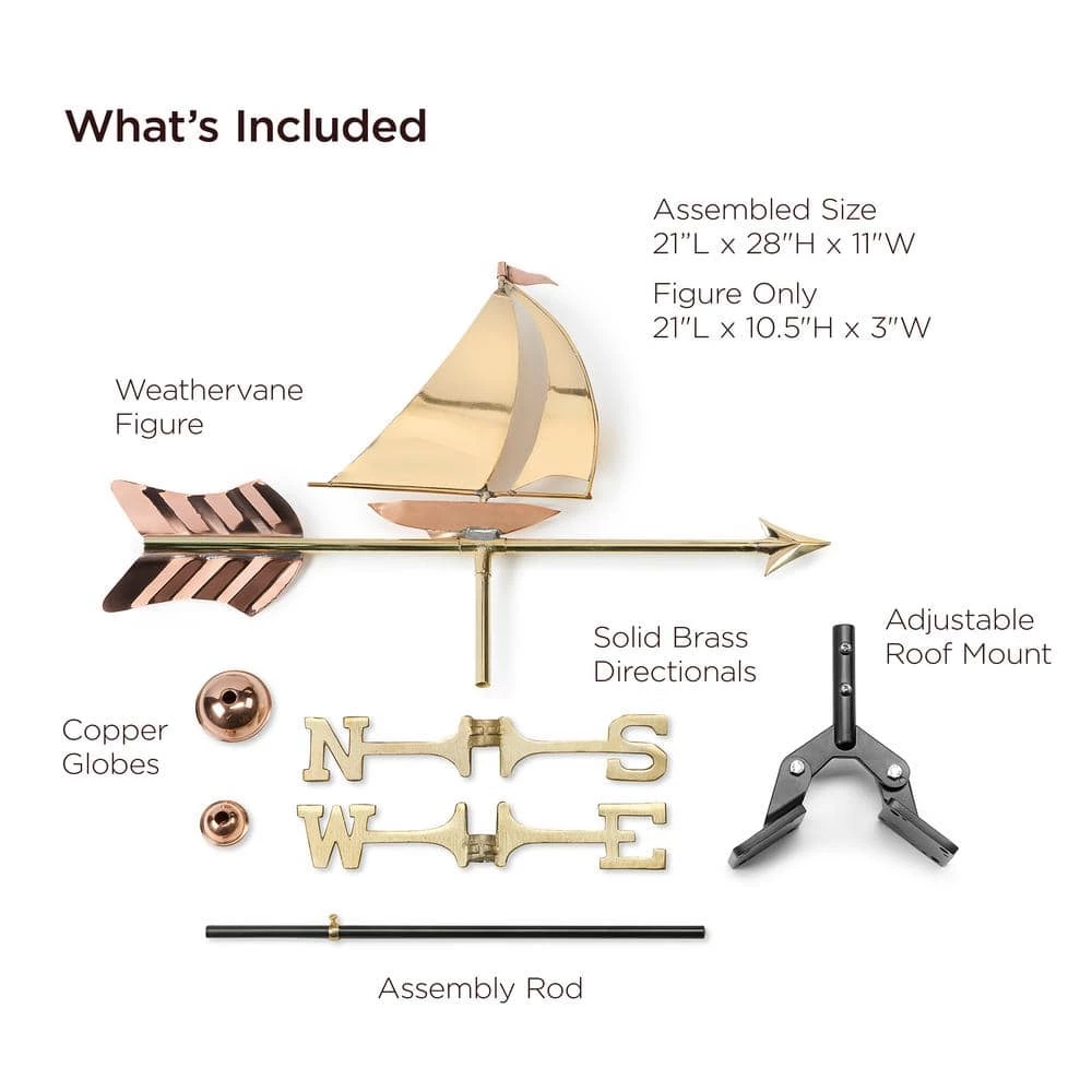 Good Directions Sailboat Cottage Weathervane - Pure Copper with Roof Mount 5 Good Directions Sailboat Cottage Weathervane - Pure Copper with Roof Mount - Image 3