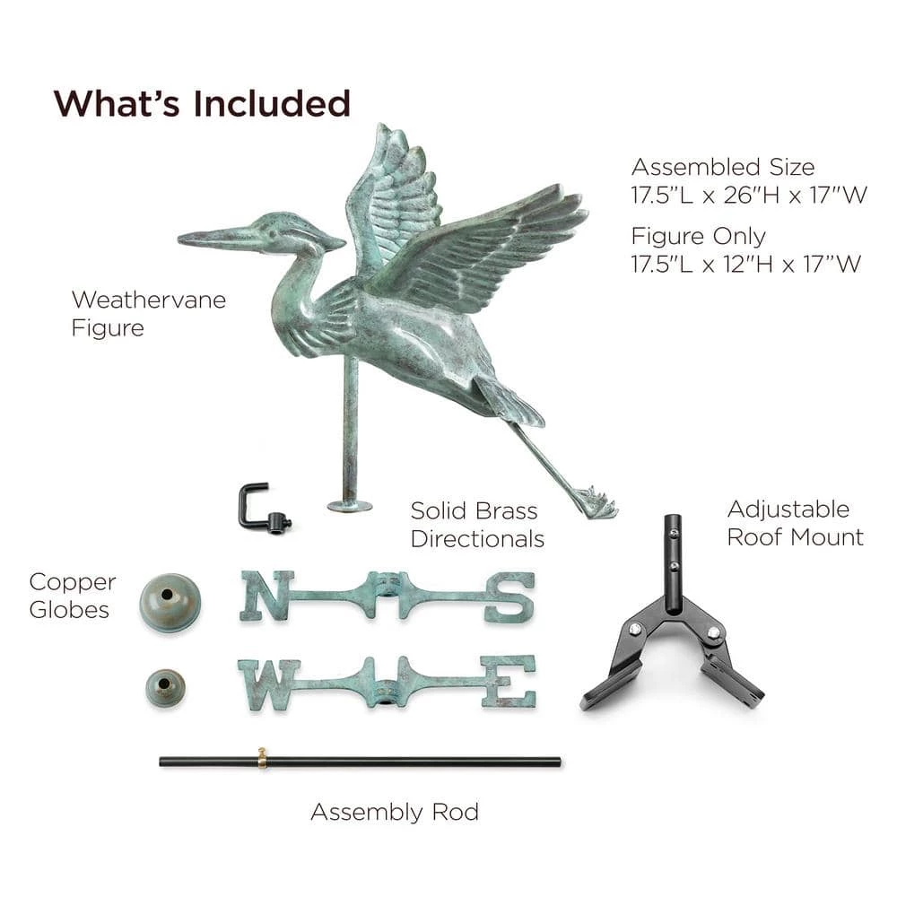 Good Directions Blue Heron Cottage Weathervane - Blue Verde Copper with Roof Mount 6 Good Directions Blue Heron Cottage Weathervane - Blue Verde Copper with Roof Mount - Image 4