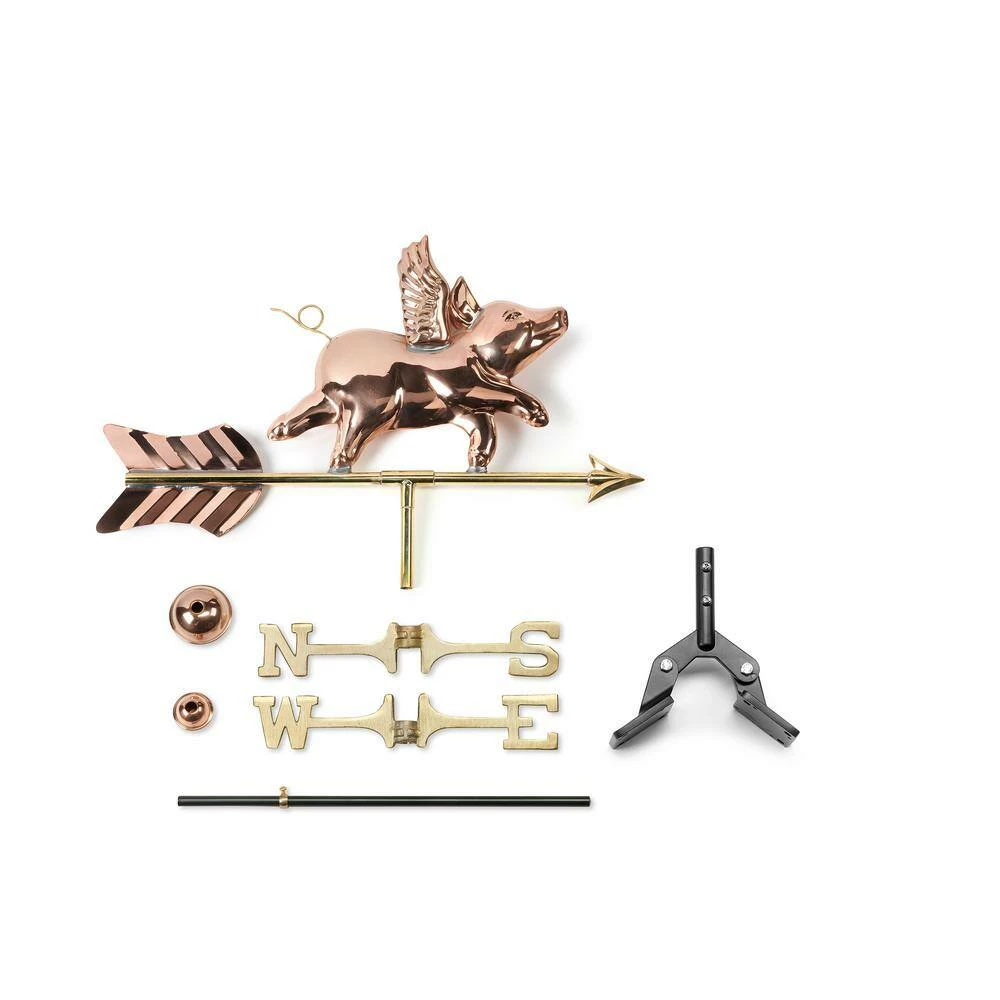 Good Directions Flying Pig Cottage Weathervane - Pure Copper with Roof Mount 4 Good Directions Flying Pig Cottage Weathervane - Pure Copper with Roof Mount - Image 2