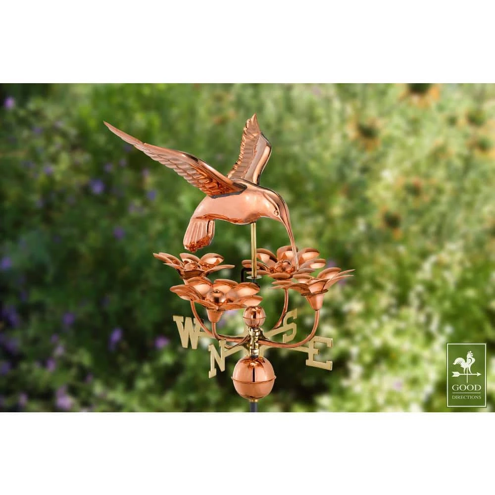 Good Directions Hummingbird with Flowers Weathervane - Pure Copper 4 Good Directions Hummingbird with Flowers Weathervane - Pure Copper - Image 2