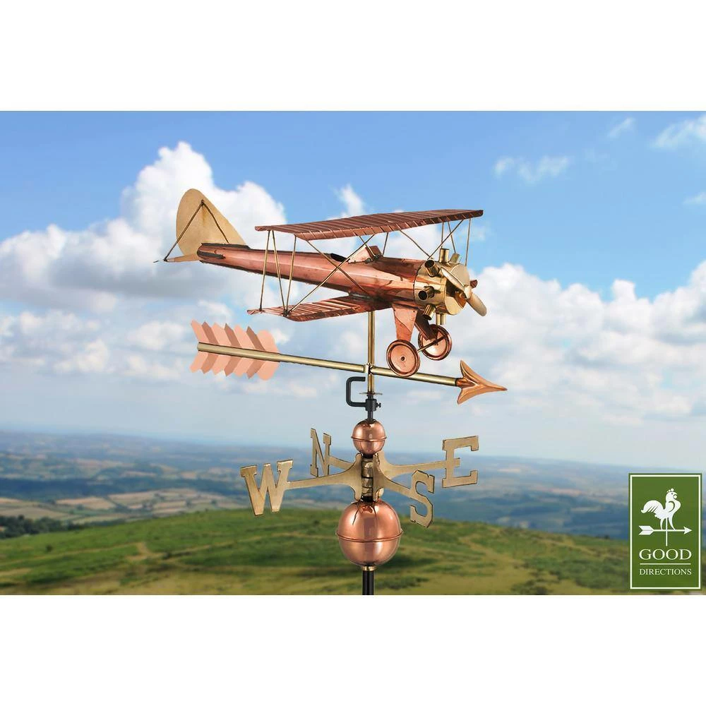 Good Directions Biplane with Arrow Weathervane-Pure Copper 5 Good Directions Biplane with Arrow Weathervane-Pure Copper - Image 3