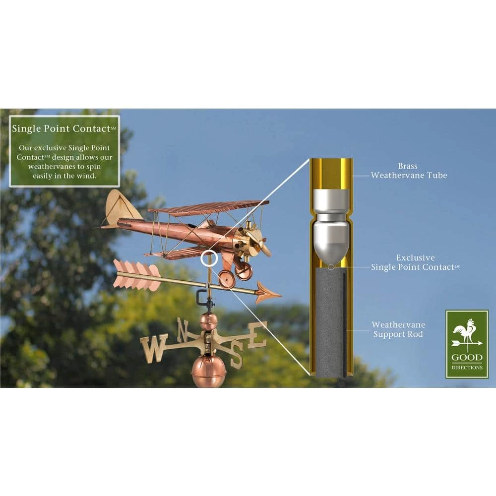 Good Directions Biplane with Arrow Weathervane-Pure Copper 4 Good Directions Biplane with Arrow Weathervane-Pure Copper - Image 2