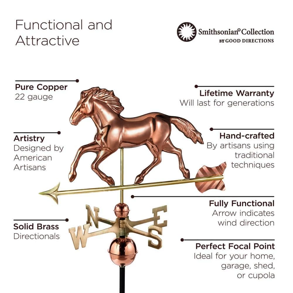 Good Directions Smithsonian Running Horse Weathervane - Pure Copper 5 Good Directions Smithsonian Running Horse Weathervane - Pure Copper - Image 3