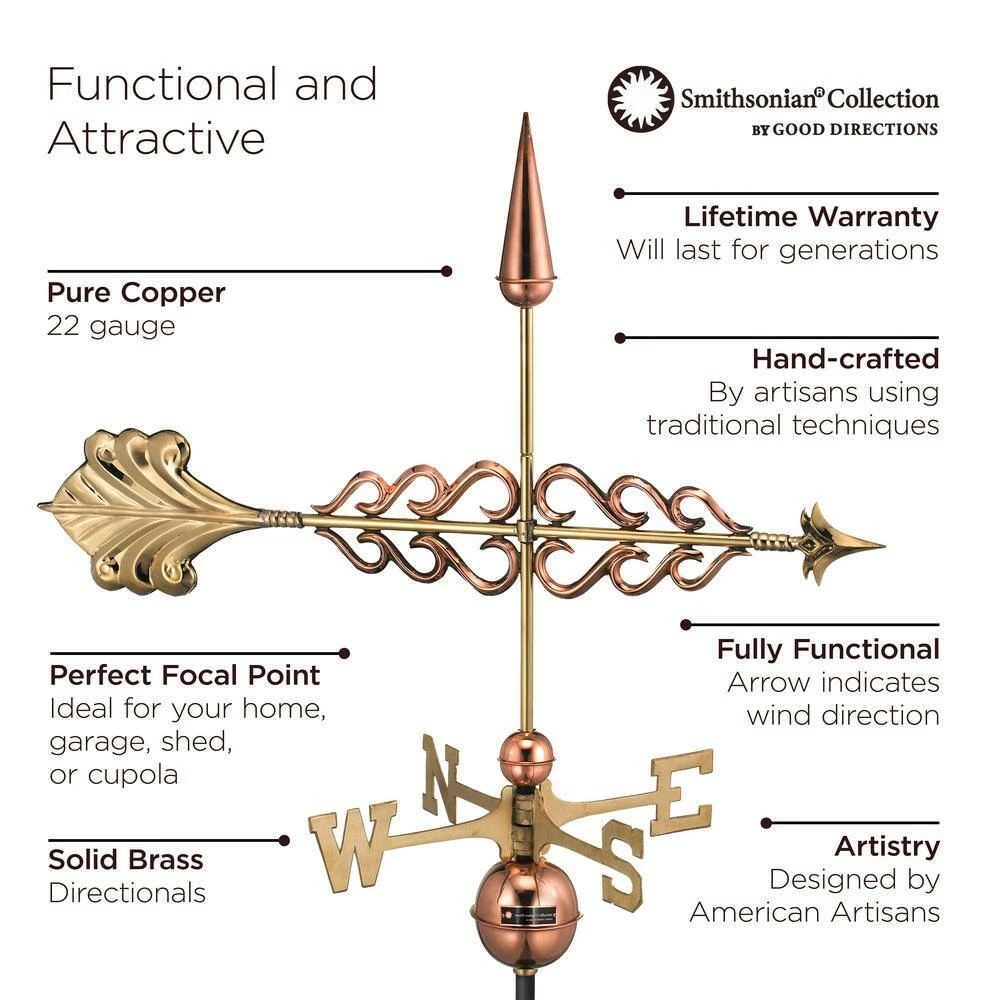 Good Directions Smithsonian Arrow Weathervane - Pure Copper 5 Good Directions Smithsonian Arrow Weathervane - Pure Copper - Image 3