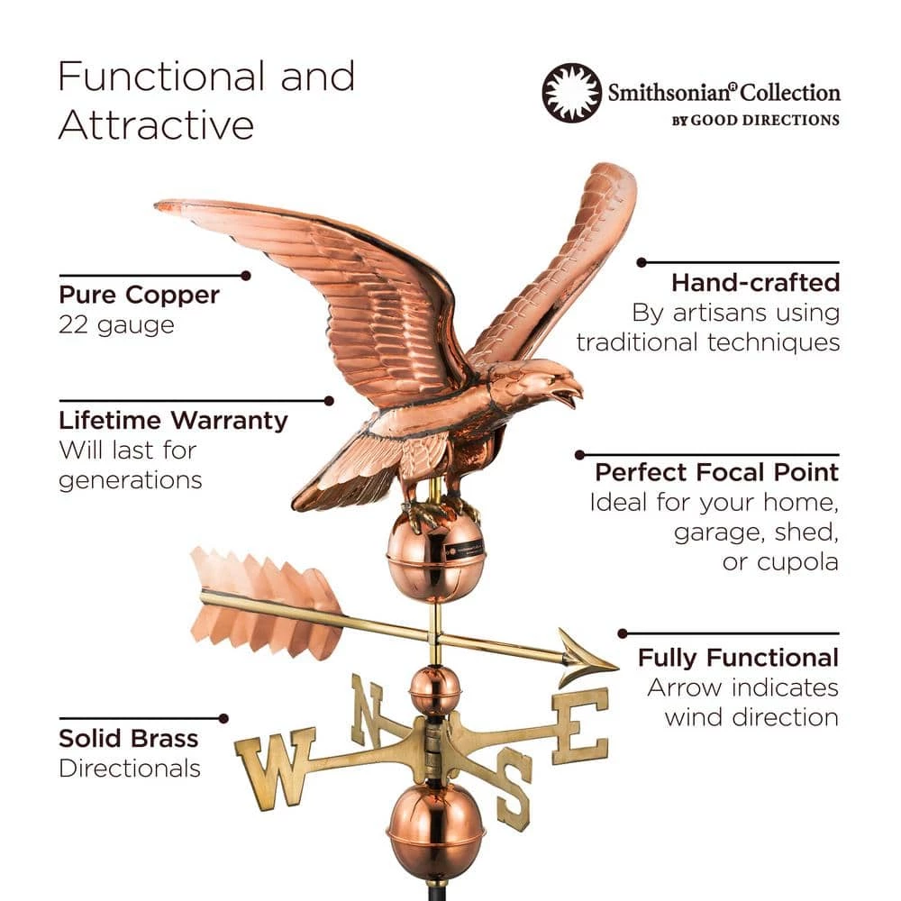 Good Directions Smithsonian Eagle Weathervane - Pure Copper 7 Good Directions Smithsonian Eagle Weathervane - Pure Copper - Image 5