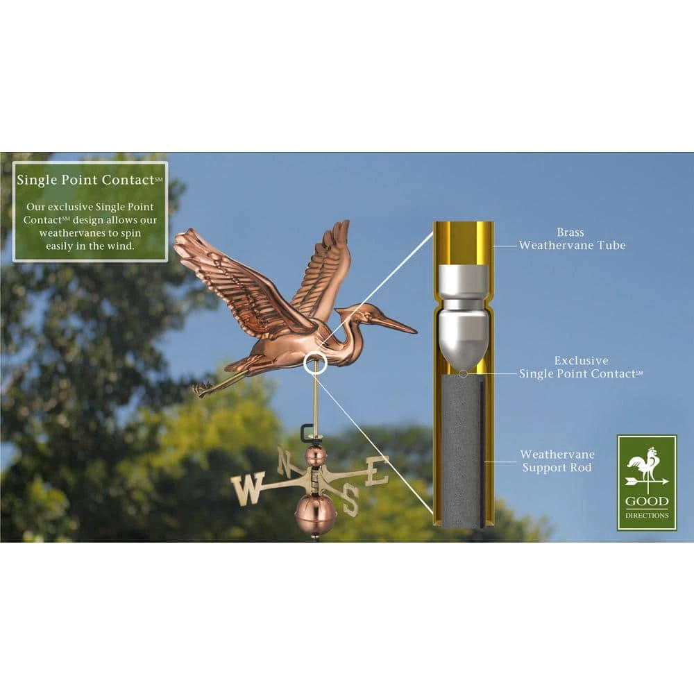 Good Directions Blue Heron Weathervane - Pure Copper 8 Good Directions Blue Heron Weathervane - Pure Copper - Image 6