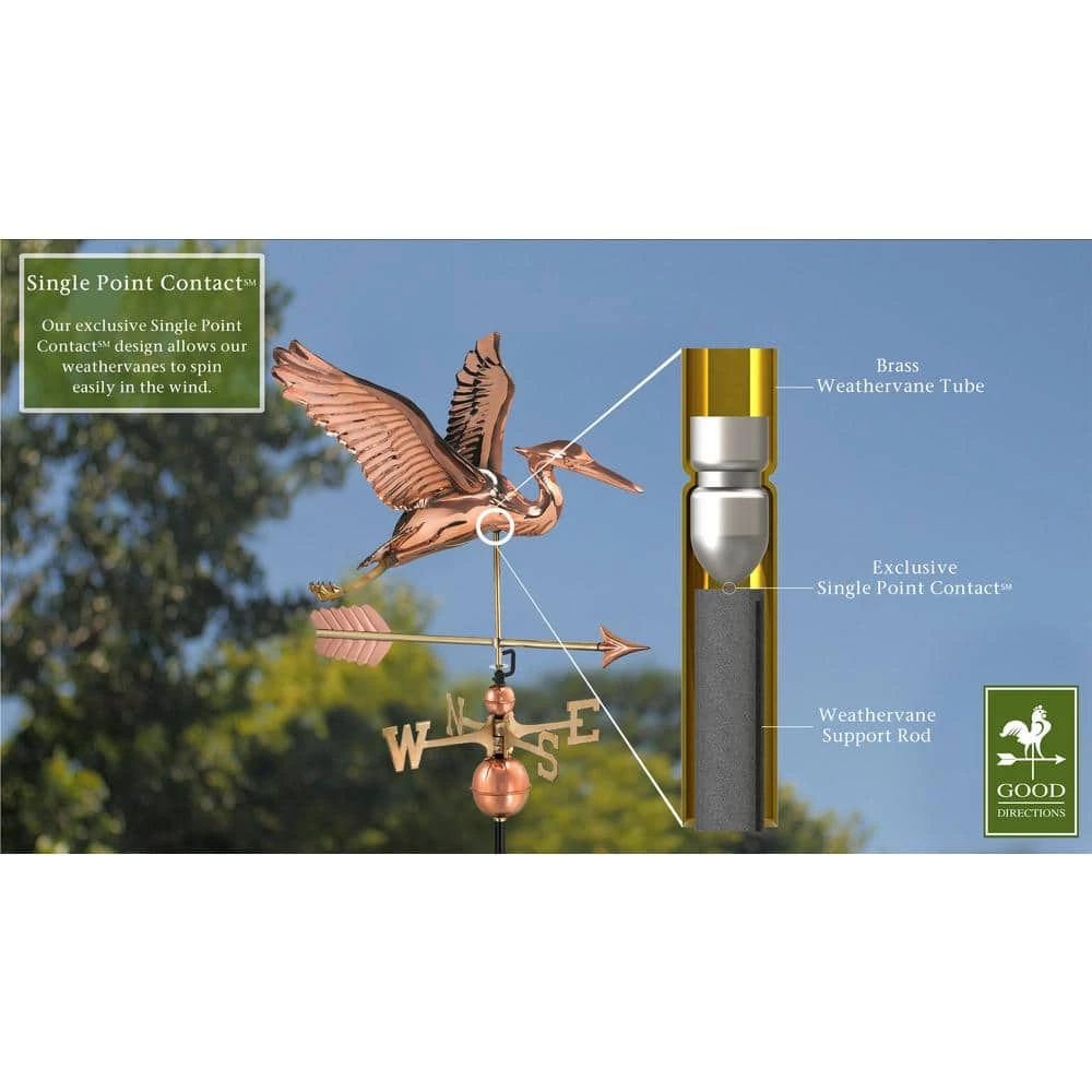 Good Directions Blue Heron with Arrow Weathervane-Pure Copper 4 Good Directions Blue Heron with Arrow Weathervane-Pure Copper - Image 2