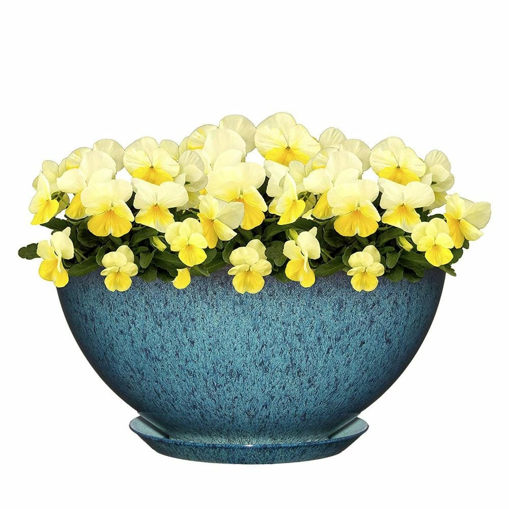 Classic Home & Garden 10 in. Indigo Speckle Rosie Bowl Resin Planter 5 Classic Home & Garden 10 in. Indigo Speckle Rosie Bowl Resin Planter - Image 3