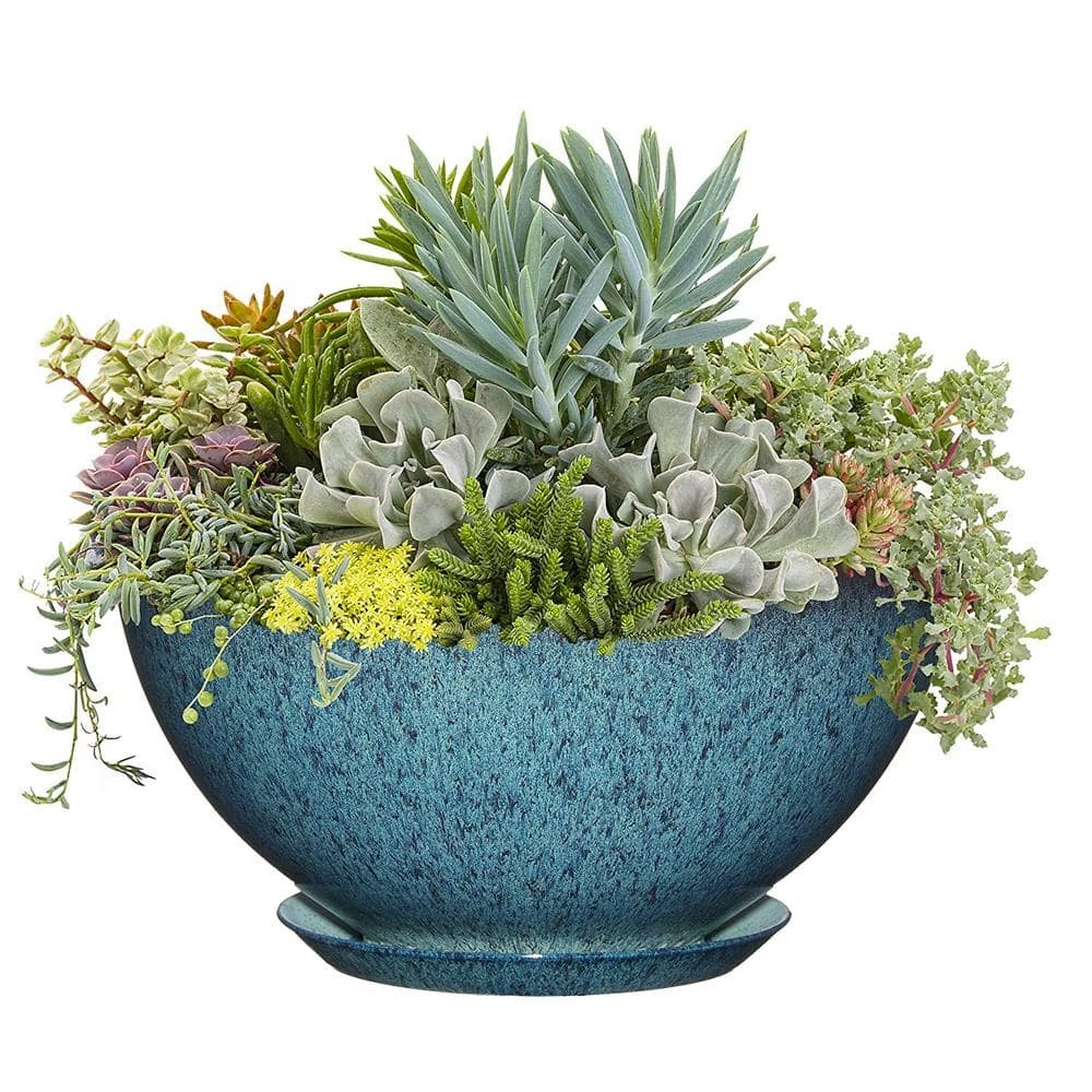 Classic Home & Garden 10 in. Indigo Speckle Rosie Bowl Resin Planter 3 Classic Home & Garden 10 in. Indigo Speckle Rosie Bowl Resin Planter