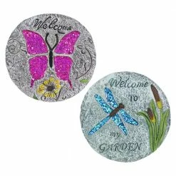 Exhart Dragonfly and Butterfly 9.65 in. x 0.79 in. x 9.65 in. Fliers Resin Step Stone (Set of 2 )