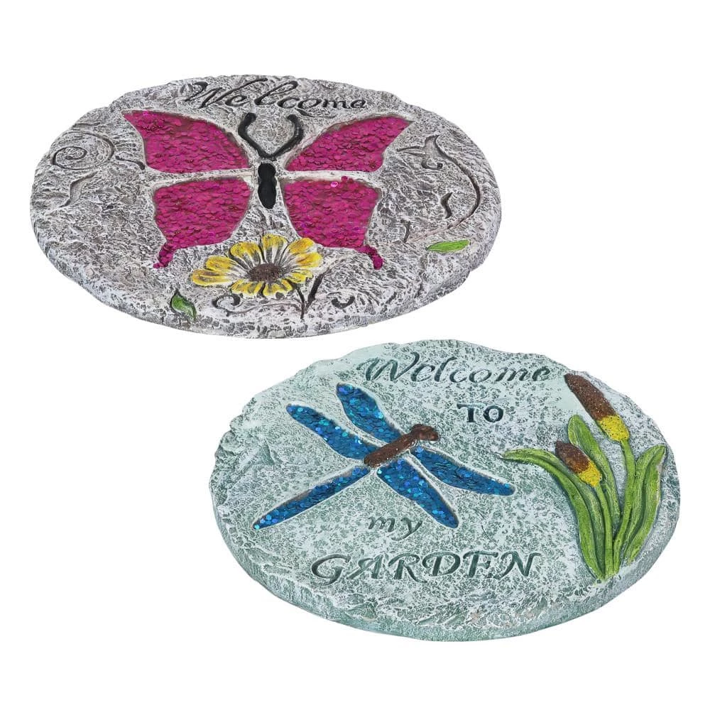Exhart Dragonfly and Butterfly 9.65 in. x 0.79 in. x 9.65 in. Fliers Resin Step Stone (Set of 2 ) 4 Exhart Dragonfly and Butterfly 9.65 in. x 0.79 in. x 9.65 in. Fliers Resin Step Stone (Set of 2 ) - Image 2