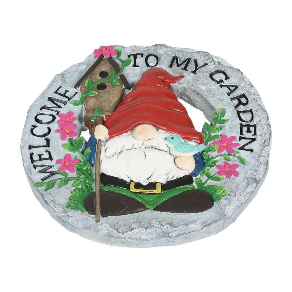 Exhart Welcome to my Garden Gnome Hand Painted 9.88 in. x 9.72 in. x 1.18 in. Welcome Garden Birdhouse Resin Step Stone 6 Exhart Welcome to my Garden Gnome Hand Painted 9.88 in. x 9.72 in. x 1.18 in. Welcome Garden Birdhouse Resin Step Stone - Image 4