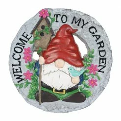 Exhart Welcome to my Garden Gnome Hand Painted 9.88 in. x 9.72 in. x 1.18 in. Welcome Garden Birdhouse Resin Step Stone