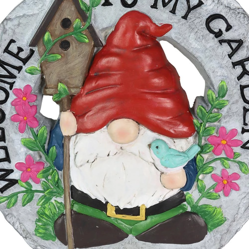 Exhart Welcome to my Garden Gnome Hand Painted 9.88 in. x 9.72 in. x 1.18 in. Welcome Garden Birdhouse Resin Step Stone 4 Exhart Welcome to my Garden Gnome Hand Painted 9.88 in. x 9.72 in. x 1.18 in. Welcome Garden Birdhouse Resin Step Stone - Image 2