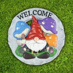 Exhart Welcome Gnome with Mushrooms Hand Painted 9.88 in. x 9.8 in. x 1.22 in. Mushrooms Resin Step Stone 7 Exhart Welcome Gnome with Mushrooms Hand Painted 9.88 in. x 9.8 in. x 1.22 in. Mushrooms Resin Step Stone -Cheap Good Directions Store multicolor exhart stepping stones 72938 rs 31 1000