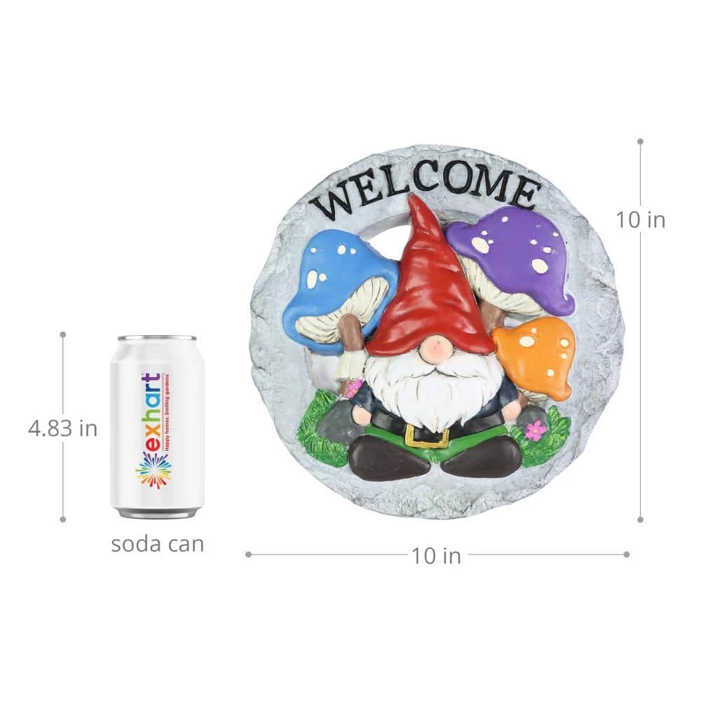 Exhart Welcome Gnome with Mushrooms Hand Painted 9.88 in. x 9.8 in. x 1.22 in. Mushrooms Resin Step Stone 4 Exhart Welcome Gnome with Mushrooms Hand Painted 9.88 in. x 9.8 in. x 1.22 in. Mushrooms Resin Step Stone - Image 2