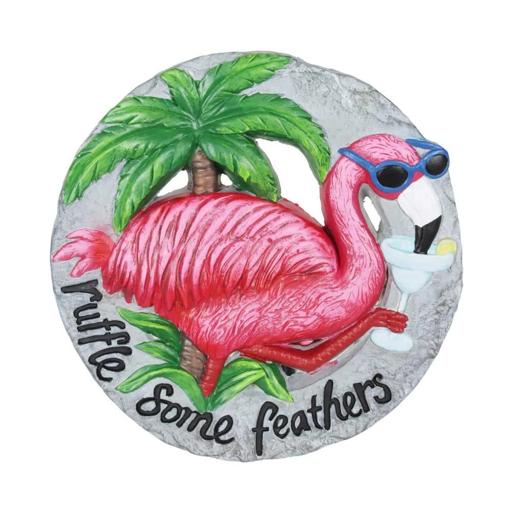Exhart Flamingo with Ruffle Some Feathers Message Hand Painted 10.12 in. x 9.84 in. x 1.14 in. Resin Step Stone 3 Exhart Flamingo with Ruffle Some Feathers Message Hand Painted 10.12 in. x 9.84 in. x 1.14 in. Resin Step Stone