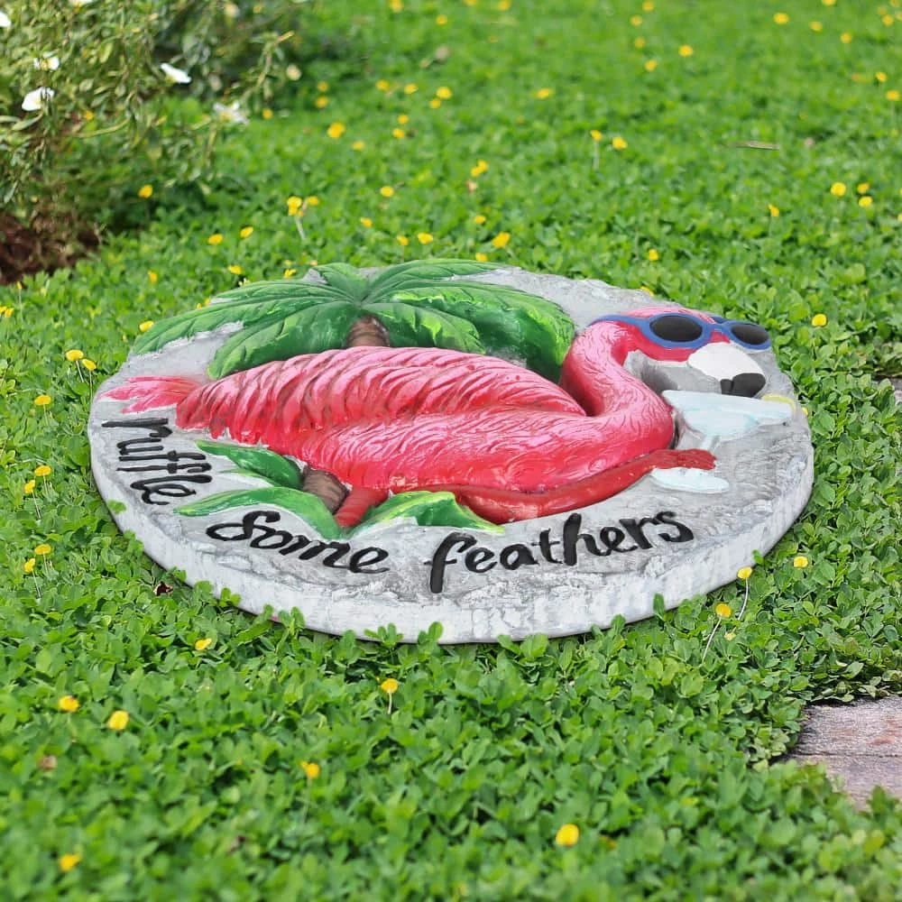 Exhart Flamingo with Ruffle Some Feathers Message Hand Painted 10.12 in. x 9.84 in. x 1.14 in. Resin Step Stone 8 Exhart Flamingo with Ruffle Some Feathers Message Hand Painted 10.12 in. x 9.84 in. x 1.14 in. Resin Step Stone - Image 6