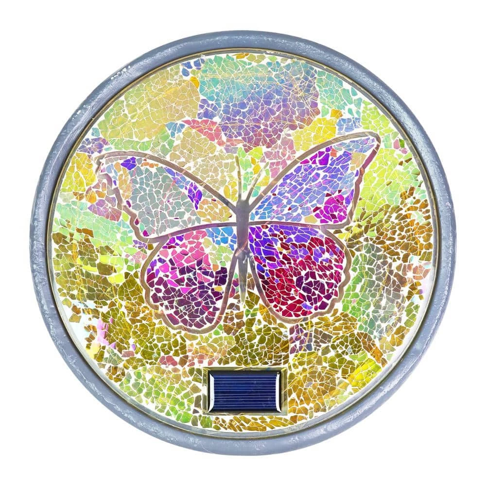 Exhart Solar Mosaic Butterfly 10.04 in. x 10.04 in. x 1.57 in. Butterfly Resin Step Stone 3 Exhart Solar Mosaic Butterfly 10.04 in. x 10.04 in. x 1.57 in. Butterfly Resin Step Stone