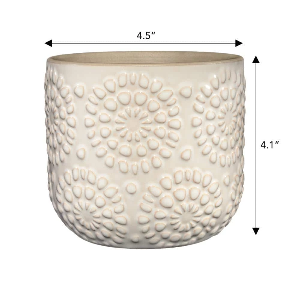 Classic Home & Garden Bellisima 4.5 in. Oatmeal Ceramic Planter with Drainage Plug 6 Classic Home & Garden Bellisima 4.5 in. Oatmeal Ceramic Planter with Drainage Plug - Image 4