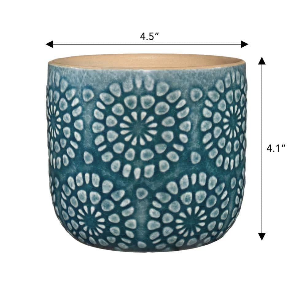 Classic Home & Garden Bellisima 4.5 in. Ocean Ceramic Planter with Drainage Plug 6 Classic Home & Garden Bellisima 4.5 in. Ocean Ceramic Planter with Drainage Plug - Image 4