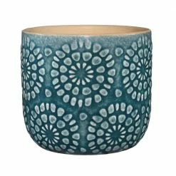 Classic Home & Garden Bellisima 4.5 in. Ocean Ceramic Planter with Drainage Plug