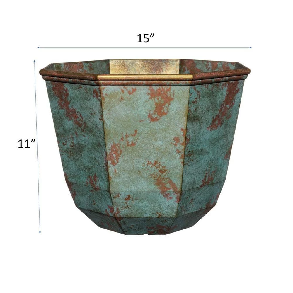 Classic Home & Garden 15 in. Patina Copper Shaina Resin Planter 6 Classic Home & Garden 15 in. Patina Copper Shaina Resin Planter - Image 4