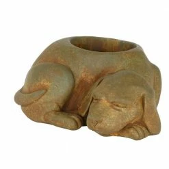 Classic Home & Garden Small Rust Cement Sleeping Dog Planter