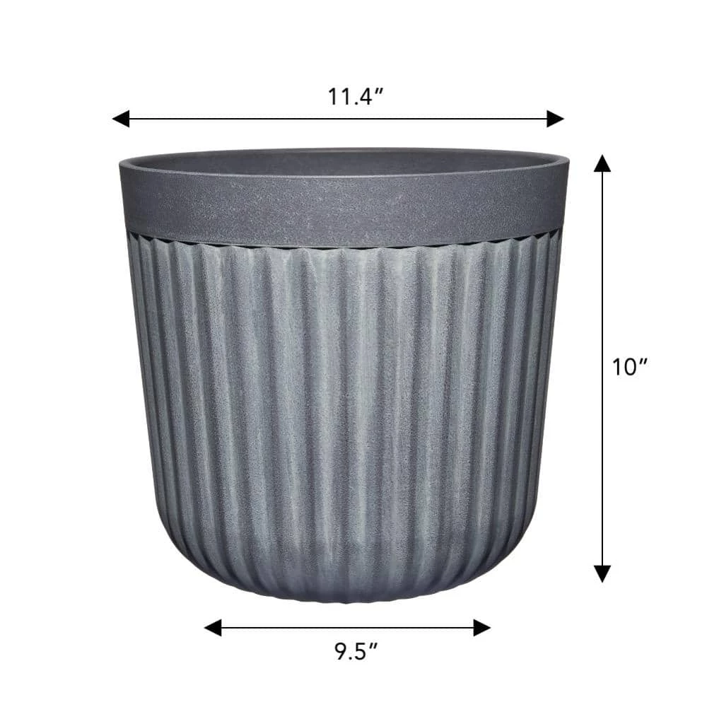 Classic Home & Garden Arlington 10 in. Fluted Shadow Slate Resin Planter Fits 10 in. Drop-N-Decorate Plant 6 Classic Home & Garden Arlington 10 in. Fluted Shadow Slate Resin Planter Fits 10 in. Drop-N-Decorate Plant - Image 4