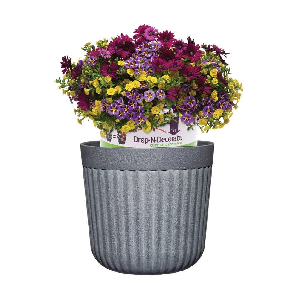 Classic Home & Garden Arlington 10 in. Fluted Shadow Slate Resin Planter Fits 10 in. Drop-N-Decorate Plant 3 Classic Home & Garden Arlington 10 in. Fluted Shadow Slate Resin Planter Fits 10 in. Drop-N-Decorate Plant