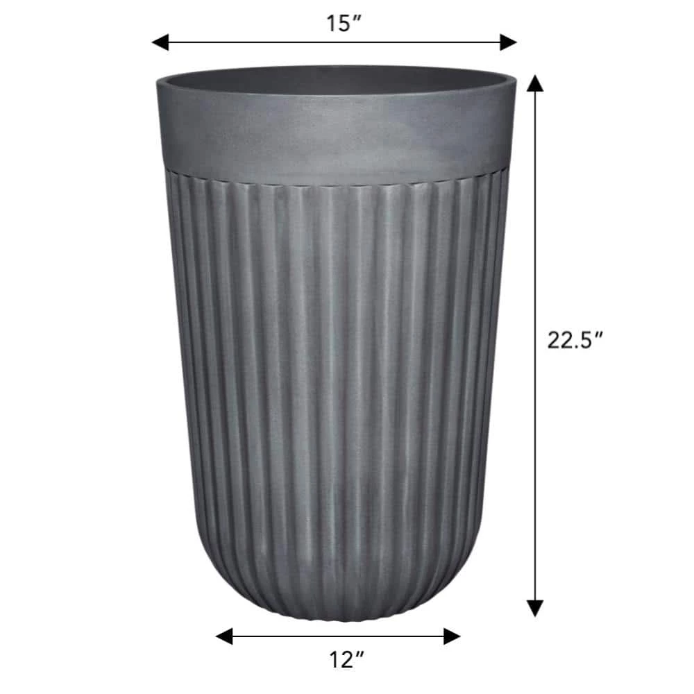 Classic Home & Garden Arlington Fluted 15 in. x 22.5 in. Shadow Slate Resin Self-Watering Planter 5 Classic Home & Garden Arlington Fluted 15 in. x 22.5 in. Shadow Slate Resin Self-Watering Planter - Image 3