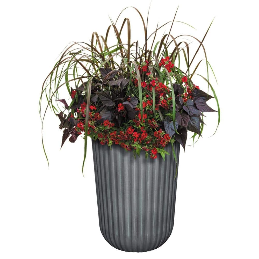 Classic Home & Garden Arlington Fluted 15 in. x 22.5 in. Shadow Slate Resin Self-Watering Planter 4 Classic Home & Garden Arlington Fluted 15 in. x 22.5 in. Shadow Slate Resin Self-Watering Planter - Image 2