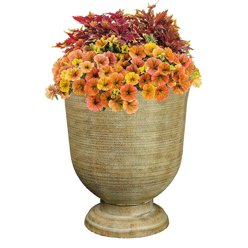 Classic Home & Garden 16 in. Striated Fossil Resin Greenwich Urn Planter 5 Classic Home & Garden 16 in. Striated Fossil Resin Greenwich Urn Planter - Image 3
