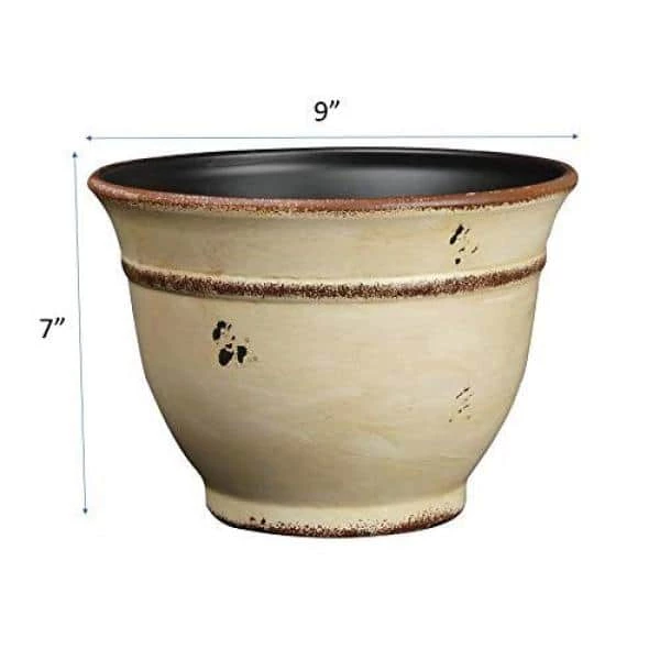 Classic Home & Garden 9 in. Vintage Ivory Enamel Alena Resin Planter 6 Classic Home & Garden 9 in. Vintage Ivory Enamel Alena Resin Planter - Image 4