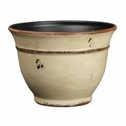 Classic Home & Garden 9 in. Vintage Ivory Enamel Alena Resin Planter