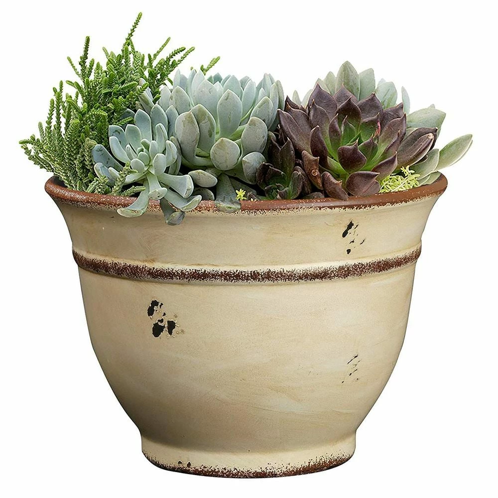 Classic Home & Garden 9 in. Vintage Ivory Enamel Alena Resin Planter 4 Classic Home & Garden 9 in. Vintage Ivory Enamel Alena Resin Planter - Image 2
