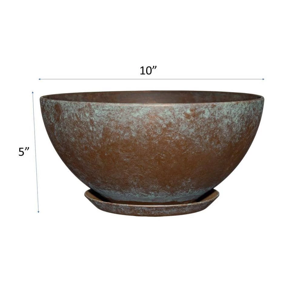Classic Home & Garden 10 in. Weathered Copper Rosie Bowl Resin Planter 6 Classic Home & Garden 10 in. Weathered Copper Rosie Bowl Resin Planter - Image 4