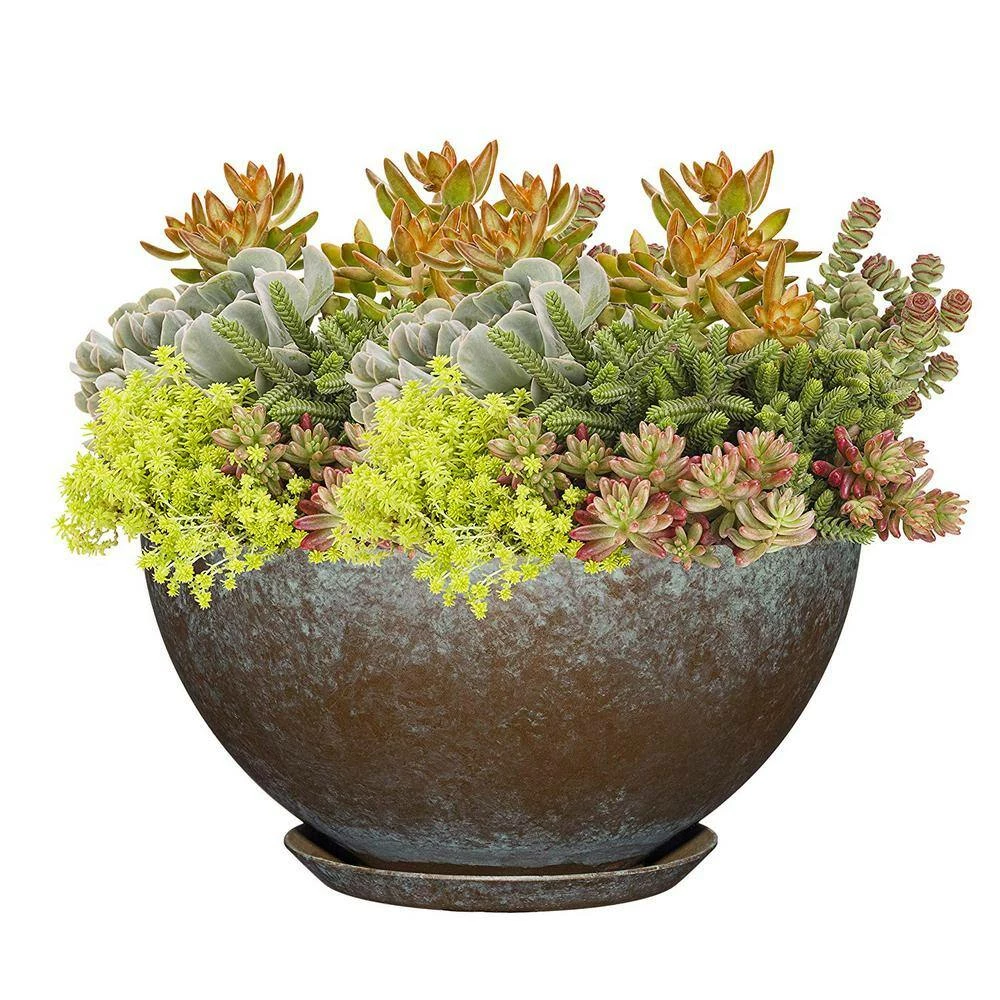 Classic Home & Garden 10 in. Weathered Copper Rosie Bowl Resin Planter 5 Classic Home & Garden 10 in. Weathered Copper Rosie Bowl Resin Planter - Image 3
