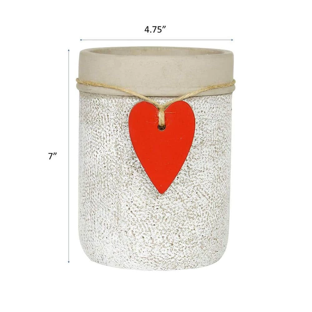 Classic Home & Garden 4.75 in. Whitewash Cement Heart Vase Planter 6 Classic Home & Garden 4.75 in. Whitewash Cement Heart Vase Planter - Image 4