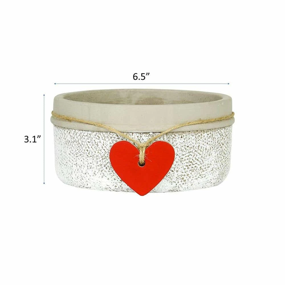 Classic Home & Garden Heart 6.5 in. Whitewash Concrete Bowl Planter 6 Classic Home & Garden Heart 6.5 in. Whitewash Concrete Bowl Planter - Image 4