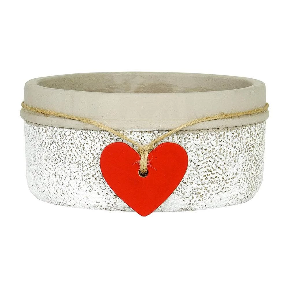 Classic Home & Garden Heart 6.5 in. Whitewash Concrete Bowl Planter 4 Classic Home & Garden Heart 6.5 in. Whitewash Concrete Bowl Planter - Image 2