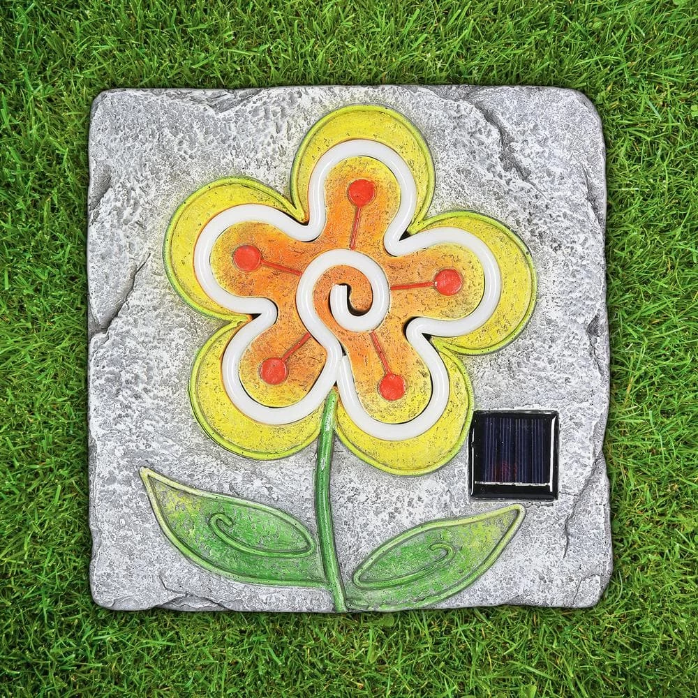 Exhart Solar Flower 9.84 in. x 9.84 in. x 1.18 in. Yellow Flower Resin Step Stone 6 Exhart Solar Flower 9.84 in. x 9.84 in. x 1.18 in. Yellow Flower Resin Step Stone - Image 4
